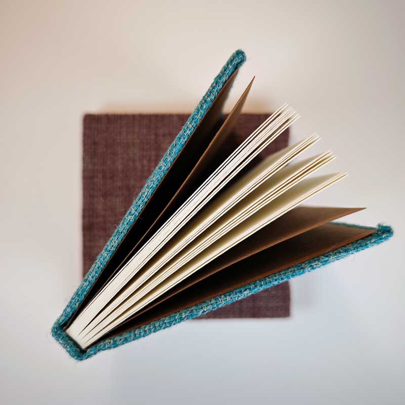 El Yapımı Turkuaz Kumaş Kapaklı Sulu Boya Defteri - 300 gr - 20 yaprak - 12x12cm