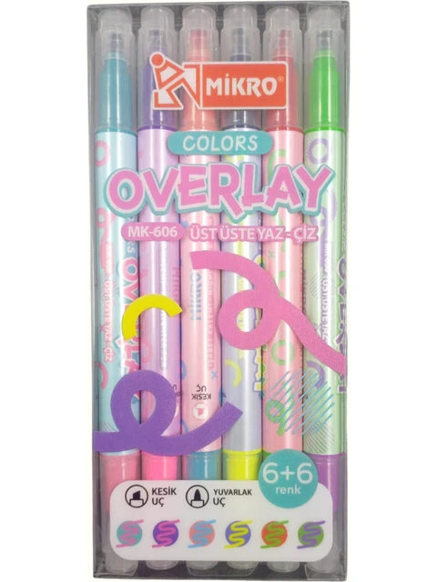 6'lı Overlay Fosforlu Kalem Seti - MIKRO MK-606