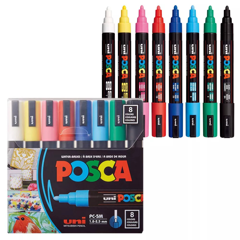 8’li Uni POSCA Set – Ana Renkler - PC-5M (1.8-2.5 mm)