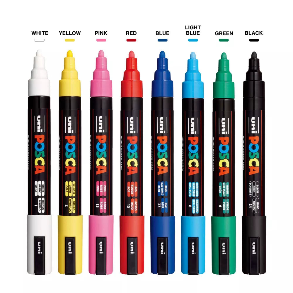 8’li Uni POSCA Set – Ana Renkler - PC-5M (1.8-2.5 mm)