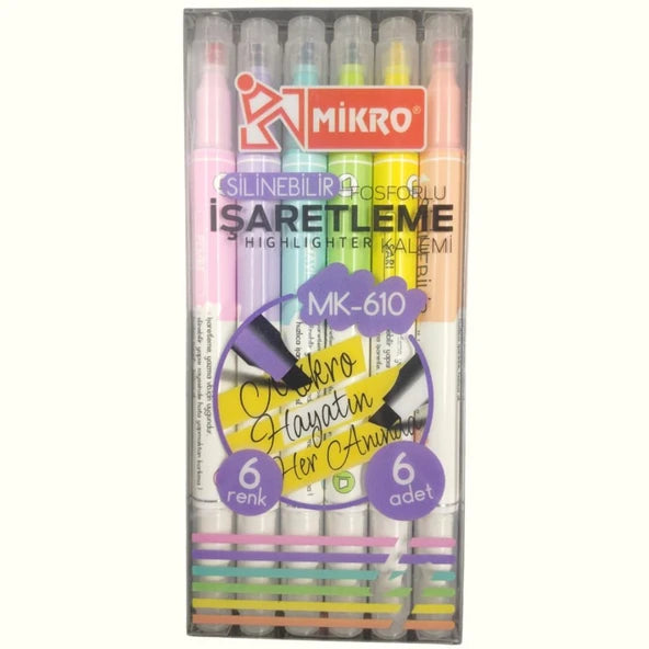 6'lı Silinebilir Fosforlu İşaretleme Kalemi Seti - MIKRO MK-610